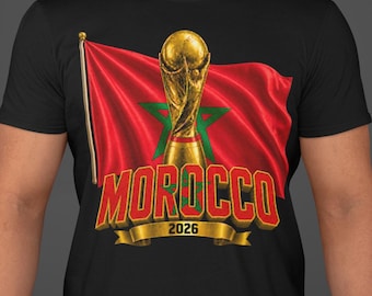 Morocco World Cup 2026 Shirt, Morocco Soccer Fan Tee, Double Sided Football T-Shirt, Moroccan Flag Trophy Graphic Tee