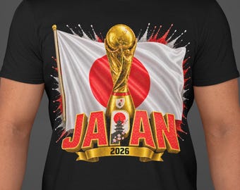 Japan World Cup 2026 Shirt, Japan Soccer Fan Tee, Double Sided Football T-Shirt, Japanese Flag Trophy Graphic Tee