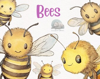 Bee Watercolor Clipart, Cute Nursery Decor, Wall Art, Baby Shower PNG, Woodland Animal Graphics, Insect