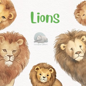 Lion Watercolor Clipart, Cute Nursery Decor, Wall Art,Baby Shower PNG, Safari Animal Graphics