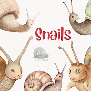 Schnecke Aquarell Clipart, niedliche Kinderzimmer Dekor, Wandkunst, Baby-Dusche PNG, Wald Tier Grafiken