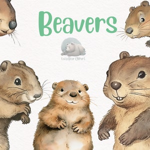 Beaver Watercolor Clipart, Cute Nursery Decor, Wall Art, Baby Shower PNG, Woodland Animal Graphics