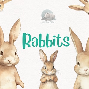 Hase Aquarell Clipart, niedliche Kinderzimmer Dekor, Wandkunst, Baby-Dusche PNG, Wald Tier Grafiken