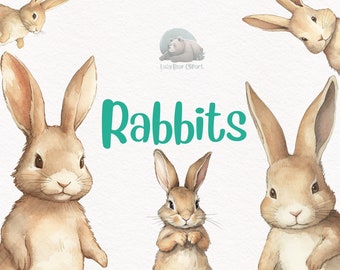 Hase Aquarell Clipart, niedliche Kinderzimmer Dekor, Wandkunst, Baby-Dusche PNG, Wald Tier Grafiken
