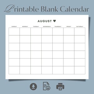 Printable Blank Calendar, A4, Landscape, Digital, Horizontal Printable ...