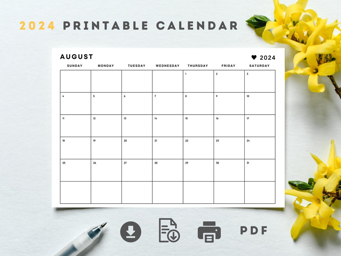 2024 Printable Calendar, Minimalist Monthly Calendar 2024, Printable A4