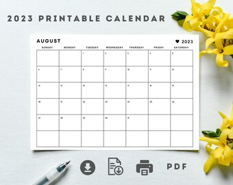 2023 Printable Calendar, Minimalist Monthly Calendar 2023, Printable A4 Landscape Calendar, Sunday Start, Simple Calendar
