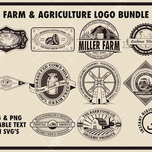 logo de ferme vintage, lot de logos agricole, logo agriculture, modèle de Logo de ferme, logos modifiables, étiquettes de ferme, logo SVG en téléchargement numérique instantané