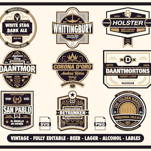 Vintage Beer Bottle Labels, Bottle & Jar Label Templates, Lager Logos or Labels, Alcohol Bottle Labels, Editable Bottle Labels Bundle. Logos