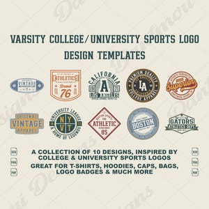 Vintage Varsity-logobundel: bewerkbare college- en sportontwerpen (digitale download)