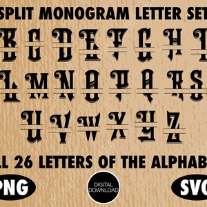 Editable SVG Monogram Font Bundle, Split Monogram Letter Set, SVG Monogram Alphabet, Split Monogram PNG, Editable Alphabet Monogram Bundle.
