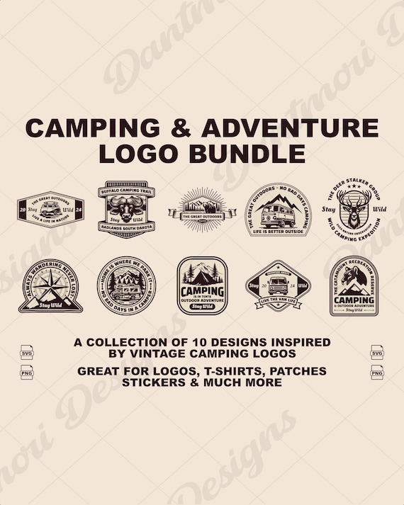 Retro Camping Logo Bundle: Vintage Outdoor Adventure Badges (SVG