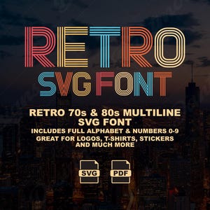 Retro Multiline SVG Font, Full Alphabet and Numbers, T-Shirt Design Graphics (Digital Download)