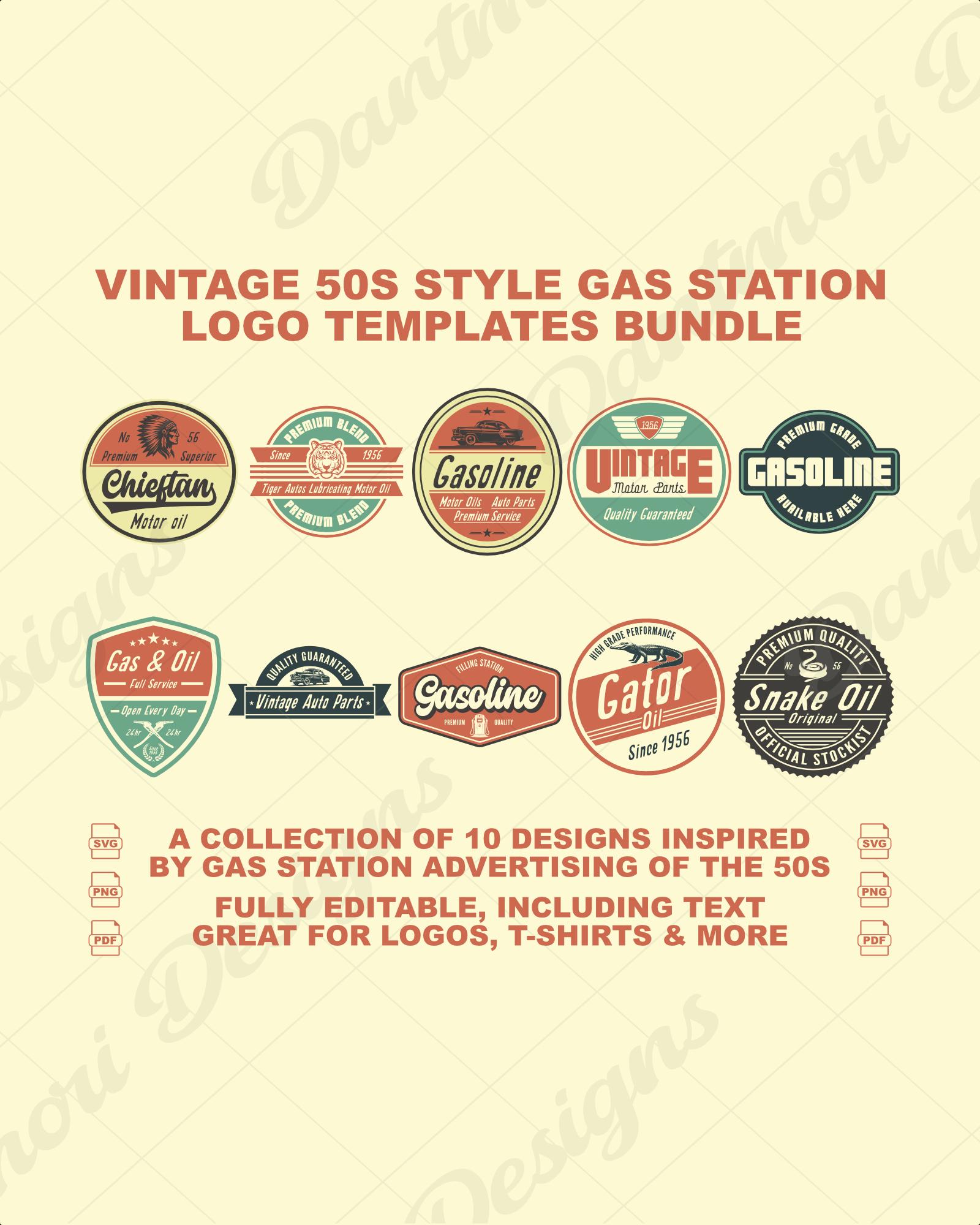 Vintage 50s Gas Station Logos, Retro Oil Labels (digital Download