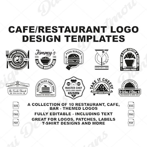 Plantillas de logotipos para restaurantes: Paquete de logotipos para cafeterías, bares y tiendas (SVG, PDF, PNG)