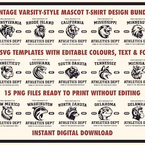 Vintage Varsity T-Shirt Bundle, Universität Design Bundle, College Team TShirt SVG Logo Bundle, Universität Maskottchen Jersey, Varsity Logo Bundle