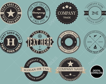 Pacchetto logo badge vintage Pacchetto logo modificabile badge logo rotondo Pacchetto timbro etichetta vintage modificabile, logo clipart vettoriale, set di timbri.