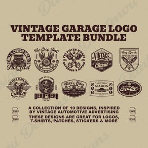 Retro Garage Logo Bundle: 50s Style Designs (Digital Download SVG/PNG Files)