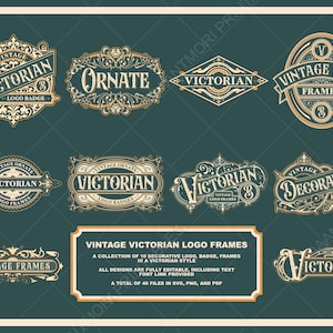 Odznaka z ozdobnym logo w stylu vintage, ozdobne ramki z logo w stylu wiktoriańskim, wzory logo odznaki z XIX wieku, ozdobne ramki i logo, ozdobne logo odznaki