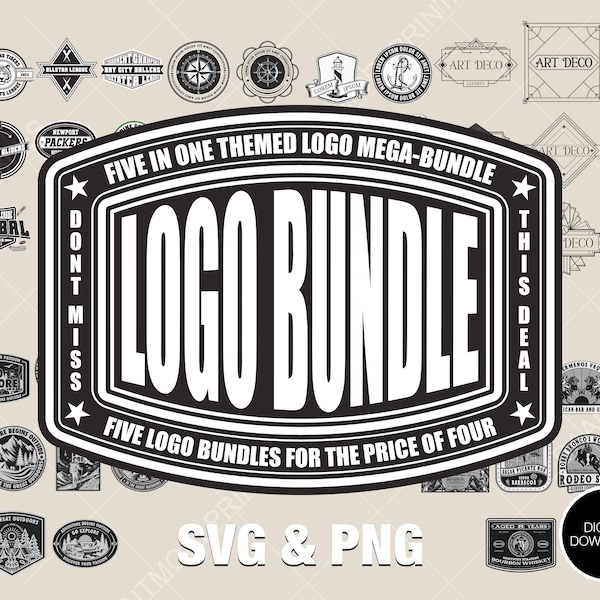 Vintage Themed Badge Logo Mega Bundle, Editable Logo Badge Template Bundle, Customisable Label Badge Logos, Vector Clip Art Logo Stamp Set