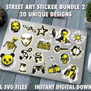 Street Art Stencil Stickers: Graffiti PNG SVG Bundle (Digital Download)