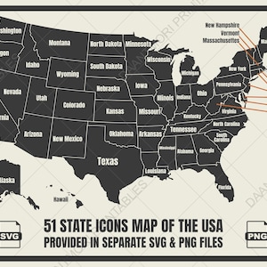 USA States Map Icons, US States Map SVG, Map Clipart, American States Map Silhouettes Map of America Icon, United States Map, Fourth of July