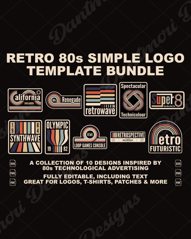 Retro 80s Logo Bundle: Editable Vintage Badge Designs (digital Download ...