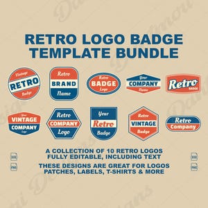 Retro Logo Badge Templates: Editable Vintage Company Logos (SVG, PNG Digital Download)