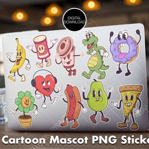 Cartoon Mascot Stickers, Cute Sticker Bundle, Printable Sticker, GoodNotes Stickers, Digital Sticker Pack, Retro Rubberhose, Mascot Designs.