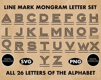 Conjunto de letras con monograma Linemark, paquete de fuentes de monograma SVG, conjunto de letras con logotipo, alfabeto SVG, monograma PNG, colección completa de monogramas del alfabeto