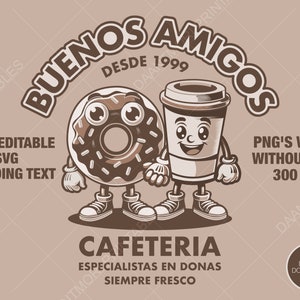 Retro Character Mascot, Coffee & Doughnut Characters Logo, Coffee Cup Retro Mascot, Doughnut Mascot, Rubberhose Cartoon Character Mascot.