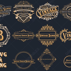 Vintage Ornate Logo Design, Dekoracyjna Victorian Logo Frame, Projekty Logo Odznaki z XIX Wieku, Ozdobne Ramki i Loga, Dekoracyjne Logo Ramki
