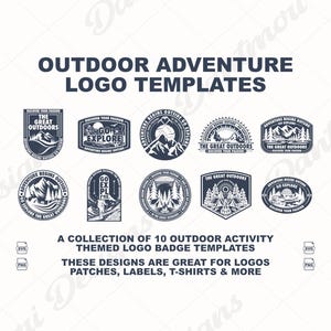 Outdoor Adventure Logo Templates: Hiking, Camping Badge Designs (Digital Download)