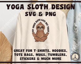 Yoga Sloth T-Shirt Design: Lotus Pose SVG, PNG (Digital Download)