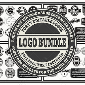 Vintage Badge Logo Mega Bundle, bearbeitbares Logo Badge Template Bundle, anpassbare Label Badge Logos, Logo EmblemTemplate mit bearbeitbarem Text
