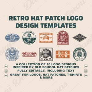 Paquete de logotipos para parches de gorras retro: diseños de etiquetas vintage para gorras (descarga digital)