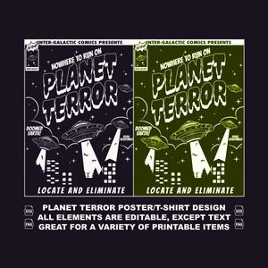 UFO Poster Art, Planet Terror Alien T-shirt Design (SVG & PNG)
