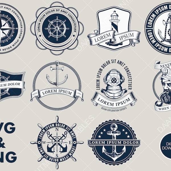 Nautical Logo Bundle, Marine Logo Clip Art Set, Maritime Logos, Sailor Logo Bundle, Sailing Logo Badge, Nautical Logo Badge, Ocean Logo Set.