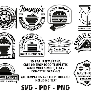 Restaurant logo sjablonen, café logo, bar logo, winkel logo, bakkerij logo, eten & drinken logo bundel SVG logo, modern logo digitaal downloadlogo