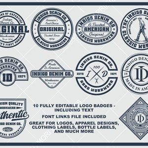 Bundel vintage badge-logo, retro stempel-logo, labels old school kleding, badgestempel denim werkkleding, bewerkbare badge-set logo, fleslabels.