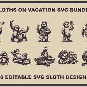 Funny Sloth SVG Illustrations: Sloths Being Human (Digital Download)