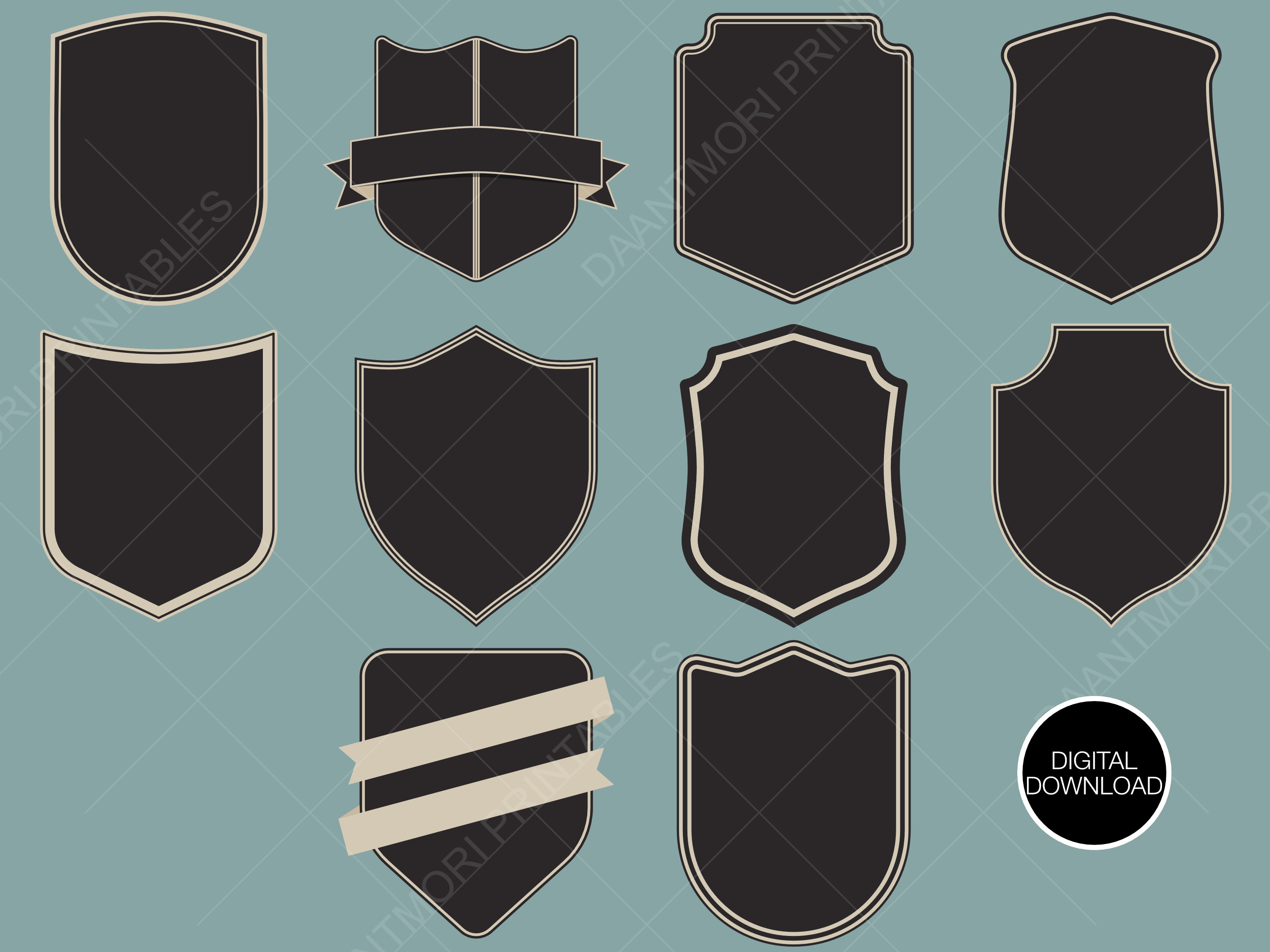 Vintage Shield Logo Bundle: Editable Family Crest Badges (SVG Digital Download)