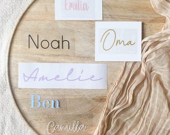 Personalisierte Bügelaufkleber mit Namen – Namensaufkleber zum Aufbügeln für Kinderkleidung, Kita, Schule, Adventskalender, JGA | Bügelfolie