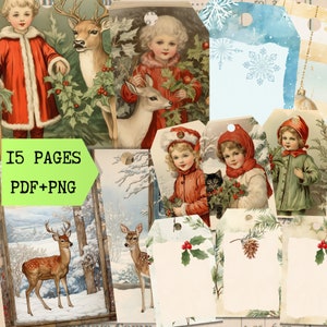 Printable Vintage Christmas Tags - Vintage Santa, Christmas Labels, Gift Tag, Scrapbook, JunkJournal, Shabby Chic Tags, Shabby Chic Labels