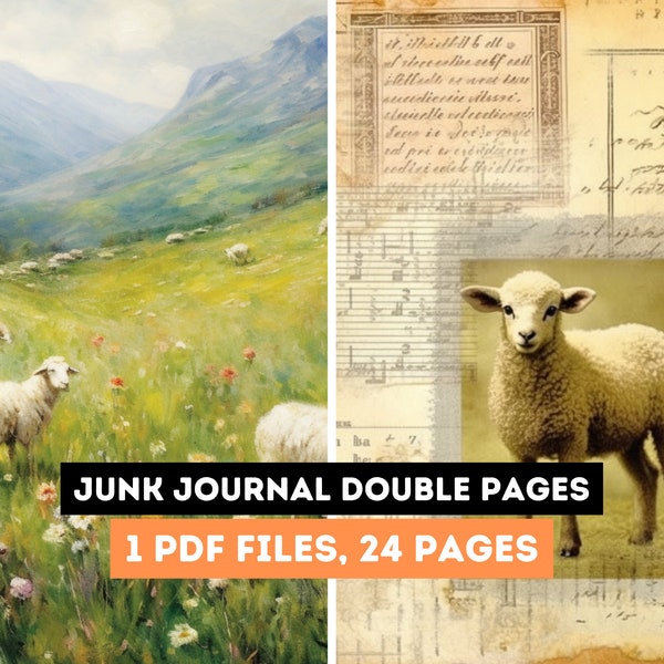 Alpen Liebe JunkJournal Pages - Traveler Journal, Travel Gift, Nature JunkJournal, Meadow JunkJournal Pages, Sheeps, Cows, Digital paper