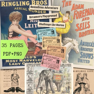 Vintage Circus Posters, Circus Postcards, Vintage Actors Postcards, Tickets - Junk Journal Ephemera Kit, Junk Journal Digital Ephemera, Circ