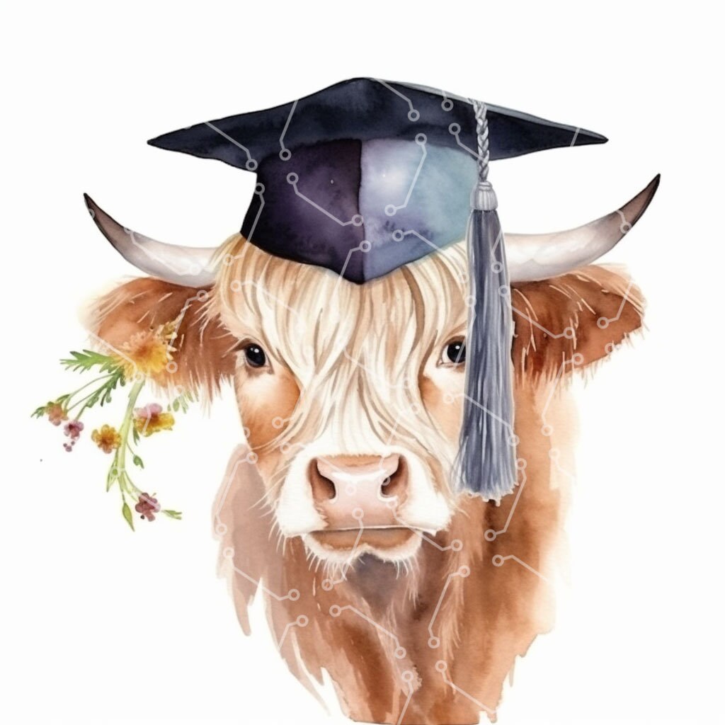 Cow or West Highland Cow in GRADUATION Hat Graduation Clipart, Grad