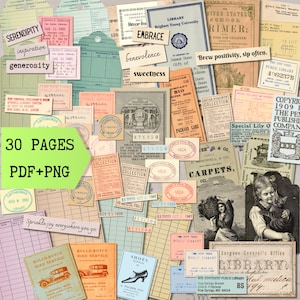 Vintage LABELS Digital, DISTRESSED Numbers, Ephemera, JunkJournal Embellishments, Embellishment download, Ticket Junk Journal, Dates Digital