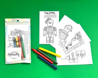 Roblox theme colouring crayon kit birthday party favour loot bag customisable