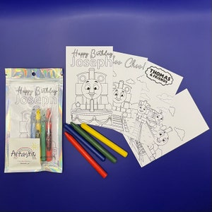 Thomas the Tank kids train colouring crayon art kit birthday party favour customised loot bag pack guest children’s gift personalised art